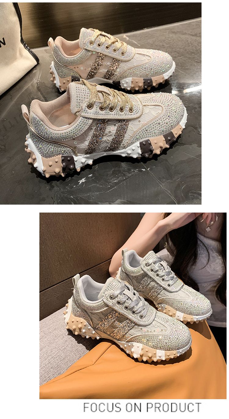 New Women's Fashion Sneakers With Rhinestone Accents – Lightweight, Comfortable & Non-Slip – Available In Sizes 35-43 (Silver/Gold)_voghion.com
