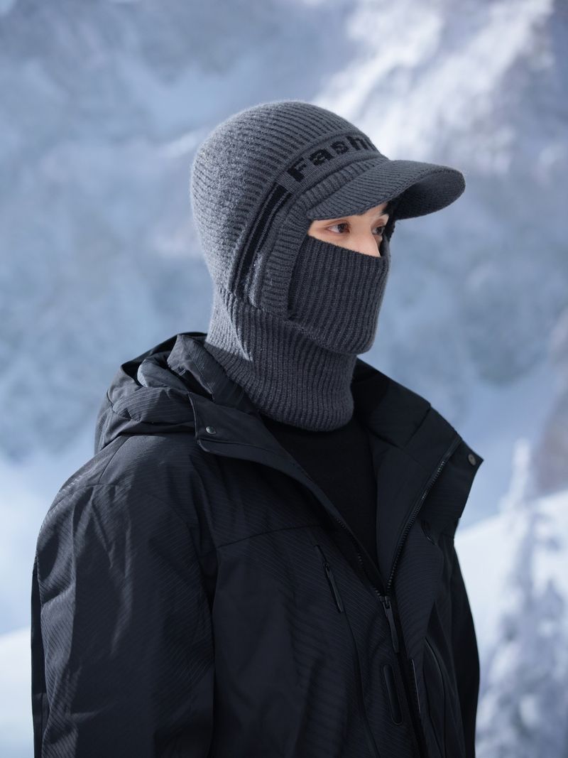 Gorro de punto polar para hombre, de invierno, resistente al viento, de una pieza, para ciclismo al aire libre, con cuello, gorro térmico de lana de una pieza._voghion.com