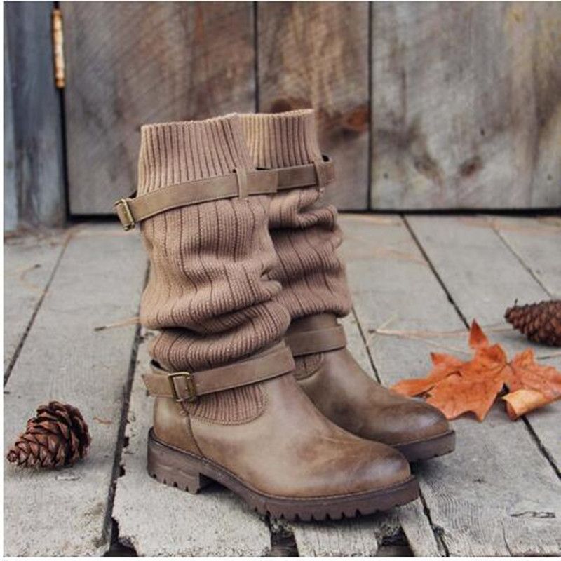 Damesschoenen Wol Grote Maat Leren Laarzen_voghion.com