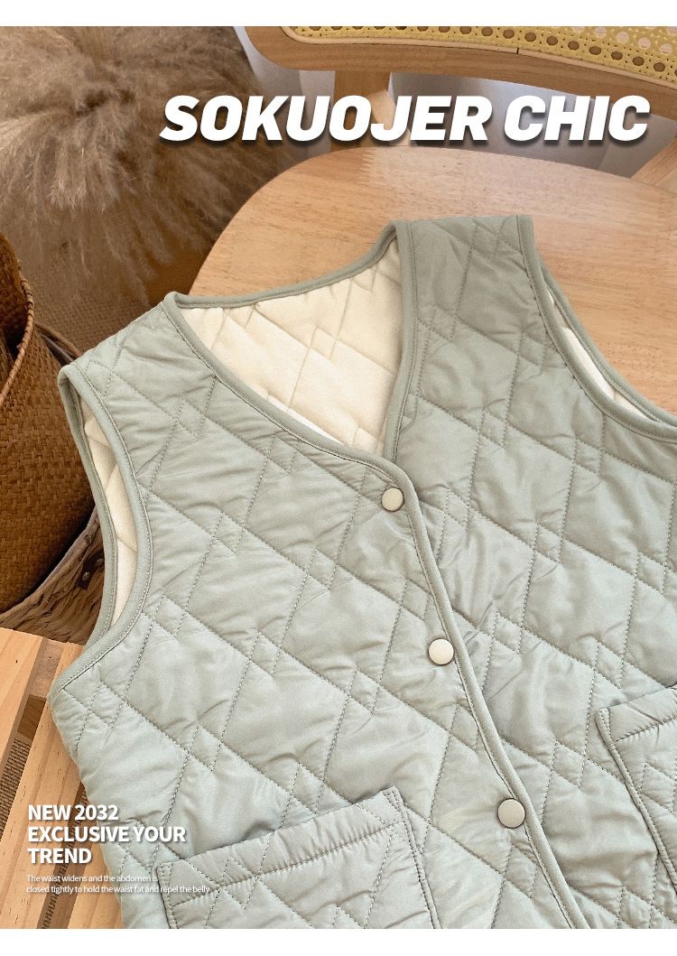 Women's Quilted Sleeveless Vest Jacket – Lightweight Winter Puffer Vest With Stand Collar, Stylish Outerwear For Casual & Layering_voghion.com