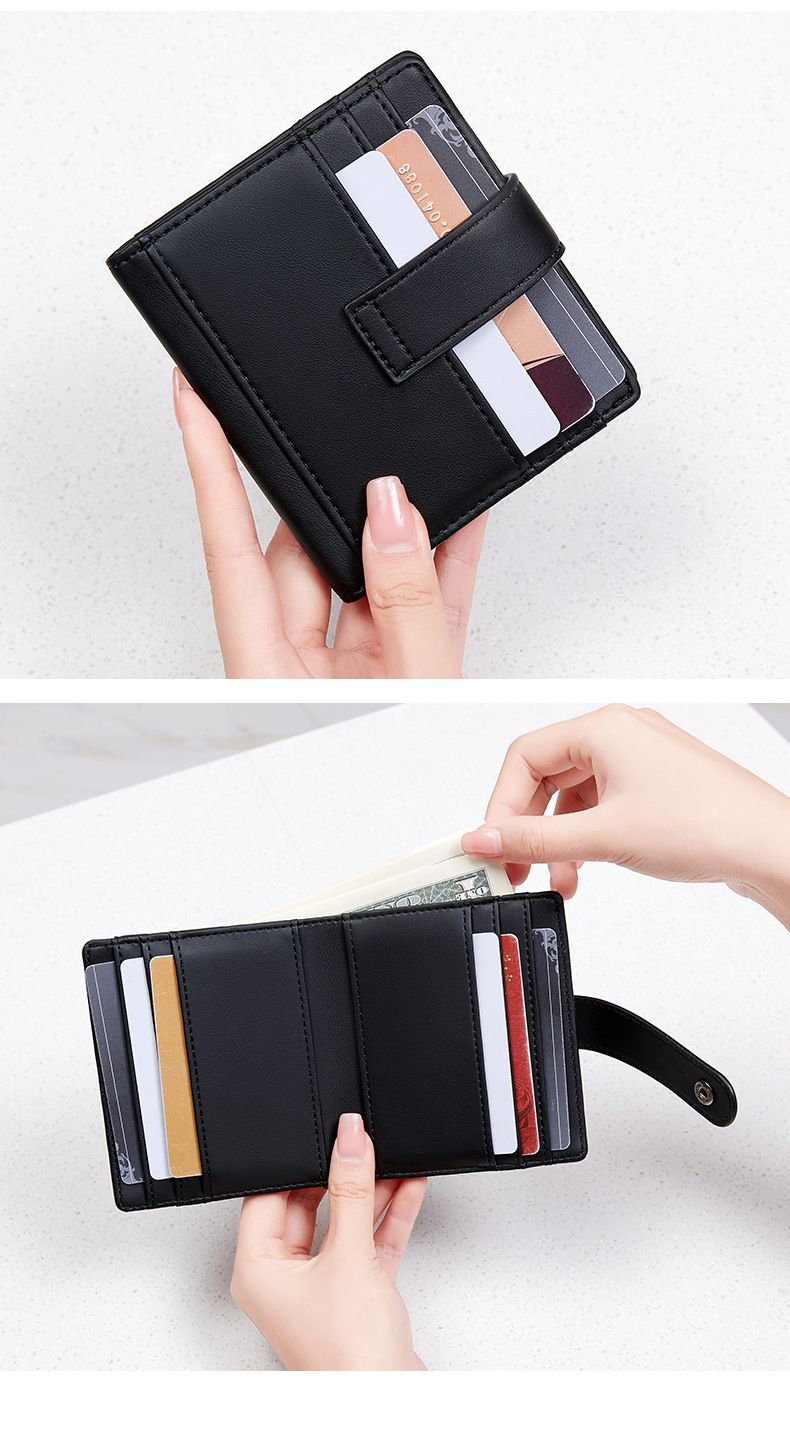 Cartera para mujer y hombre, antimagnética, RFID, de poliuretano, con hebilla de color liso, para tarjetas de crédito, monedero pequeño y ligero._voghion.com