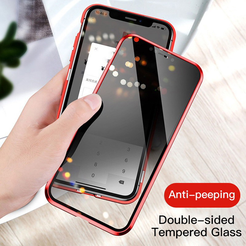 Funda magnética de privacidad para iPhone 14 13 12 11 Pro Max 12Mini 13Mini X XR Cubierta de metal de vidrio templado anti-mirones de doble cara para iPhone 8 7 Plus SE2_voghion.com