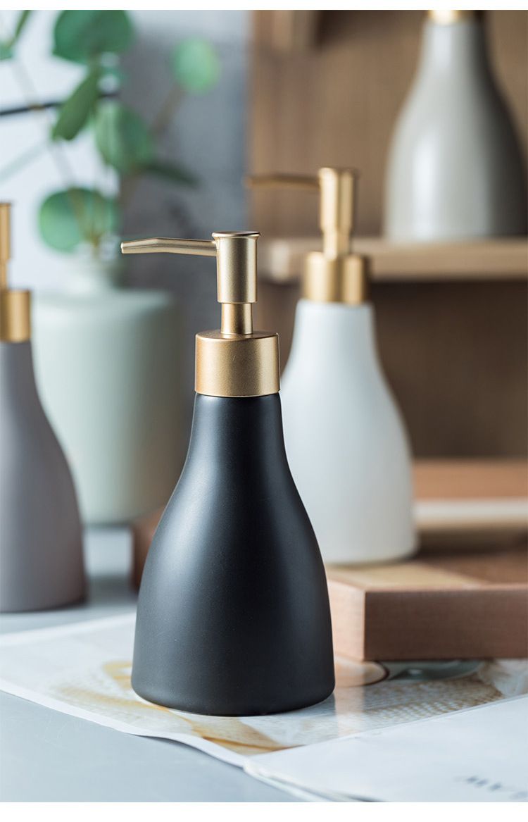 Handcrafted Ceramic Refillable Bottle Set – Minimalist Matte Dispenser For Bathroom, Vanity & Salon (Conical Shape, 4 Neutral Colors)_voghion.com