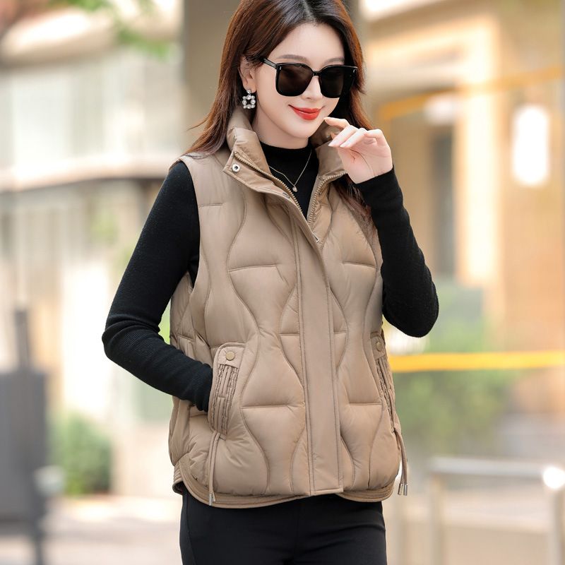 Women's Padded Vest With Stand Collar, Winter Warm Quilted Jacket, Loose Fit Casual Outerwear, Lightweight Puffer Gilet For Autumn & Winter_voghion.com