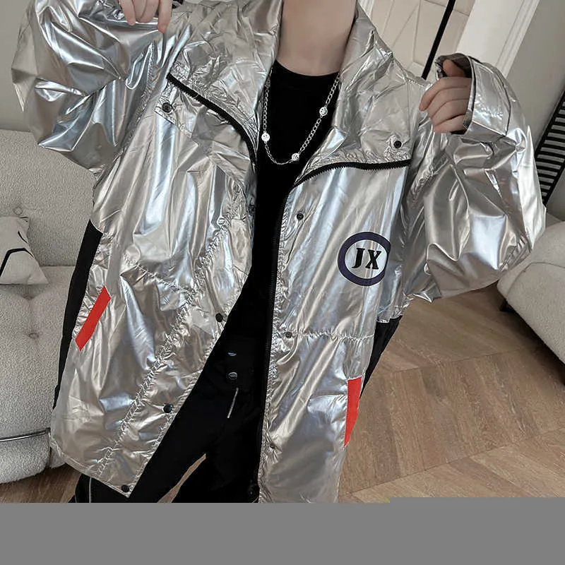 Men's Autumn Sier Faux Leather Trench Loose Motorcycle Shiny Surface PU Windbreaker Men Oversized Long Coat with Big_voghion.com