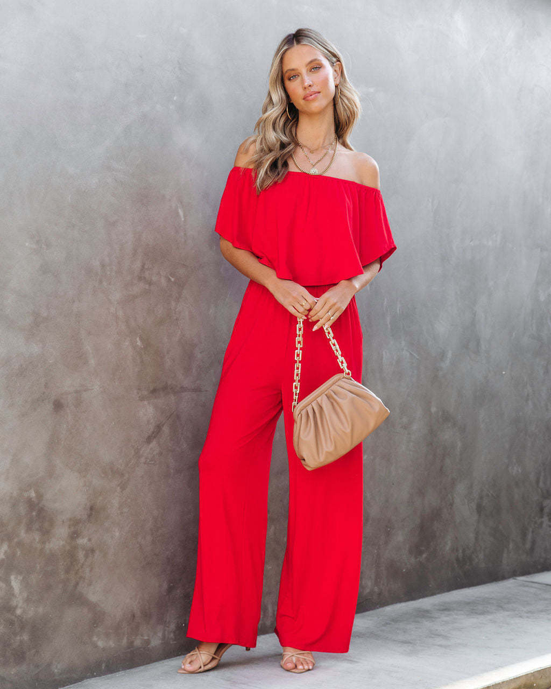 2024 Spring/Summer Women's Wear One Fashionable and Elegant Off the Shoulder jumpsuit Casual Wide Leg Pants for Women_voghion.com