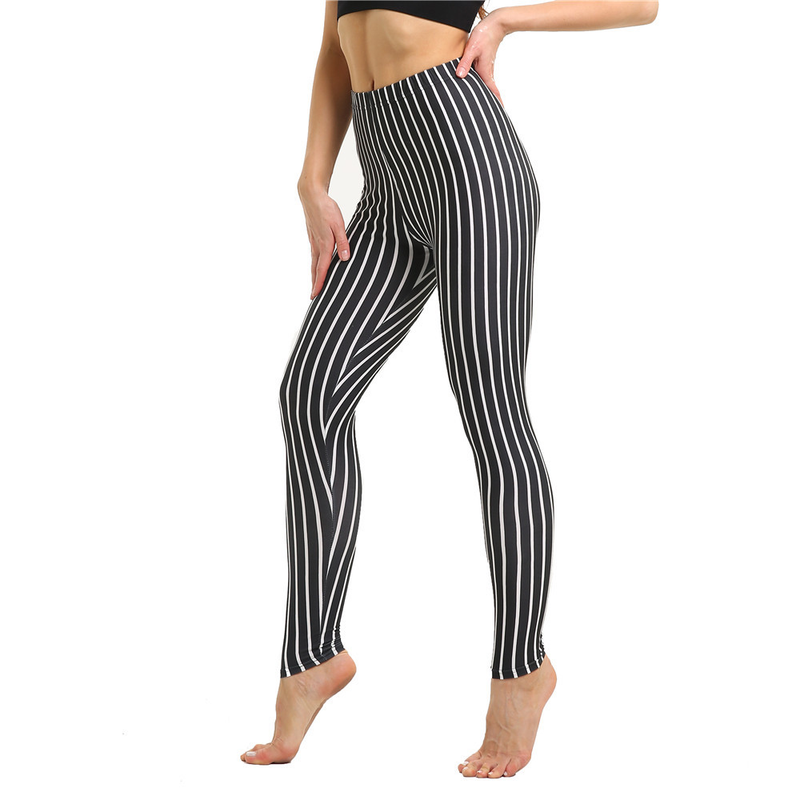 Leggings sportivi elastici a nove punti con stampa scozzese a righe alla moda da donna_voghion.com