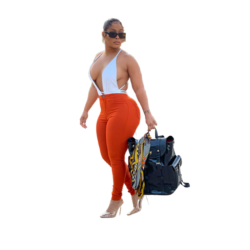 Pantaloni casual in denim slim tinta unita da donna_voghion.com