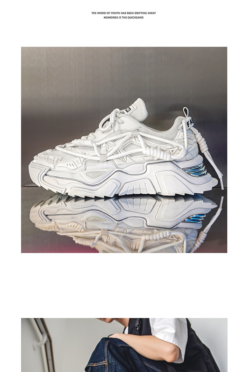 De nye platforms Mech Daddy-sko med tykke såler, forår, ungdom, all-match, skridsikre sportssko, trendy, afslappede, hvide sko_voghion.com