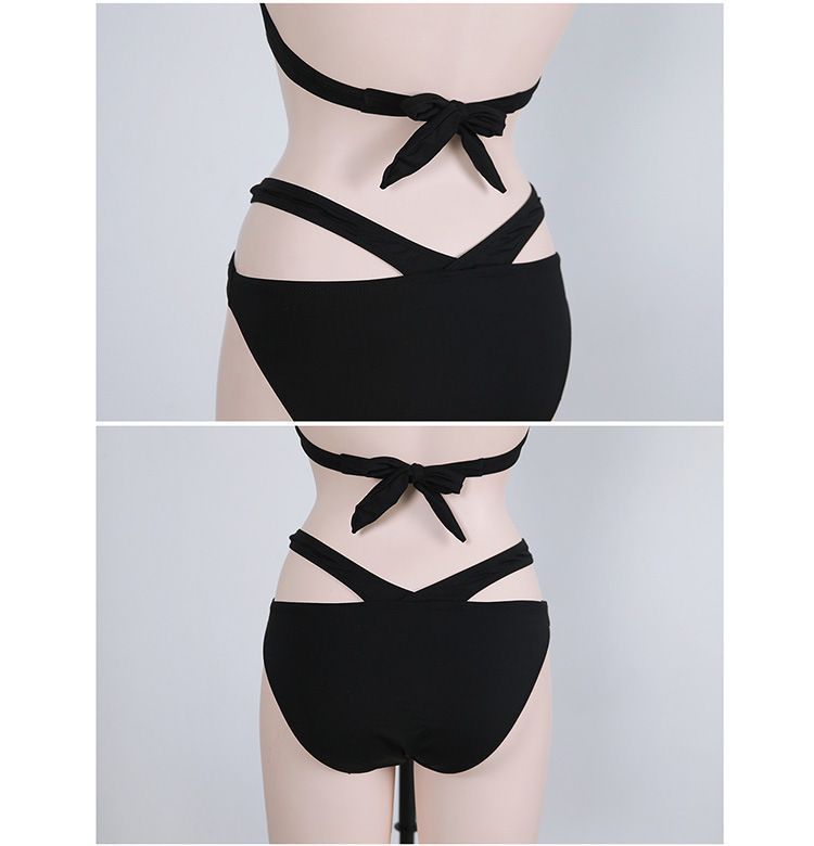 【 2294 People Collection 】 Korean New Sexy Black Hollow Out Chest Steel Holder Gathered Bikini Hot Spring One-piece_voghion.com