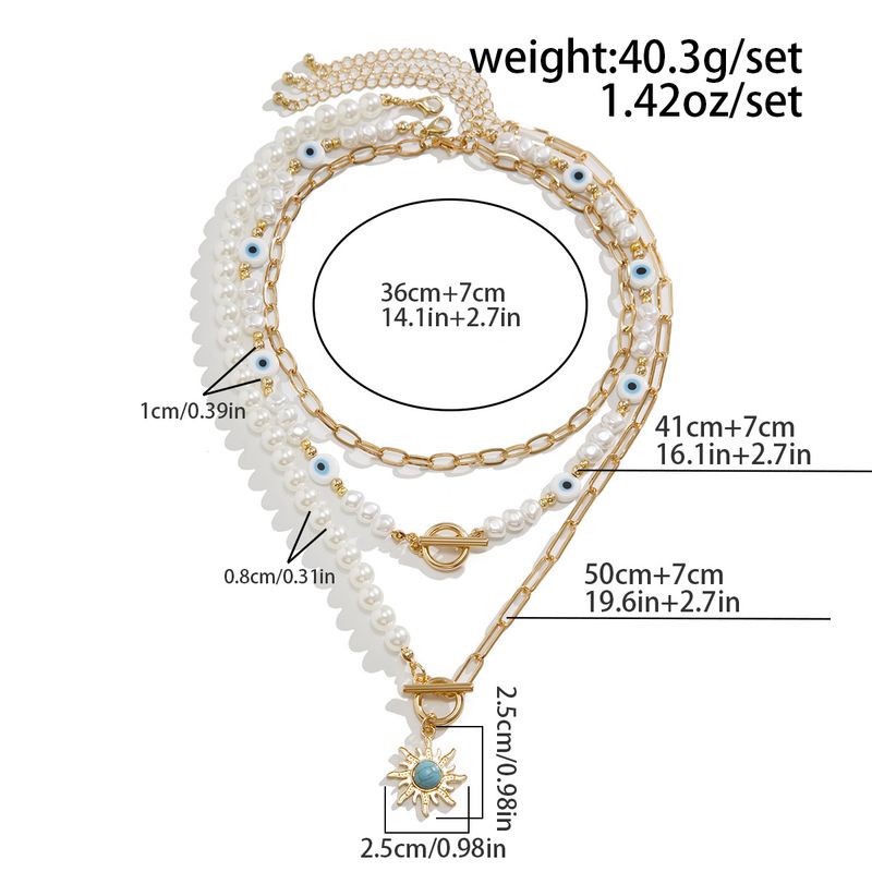 Gioielli transfrontalieri europei e americani, collana di perle di forma speciale in stile etnico, catena a clavicola in lega retrò con ciondolo a forma di occhio di sole_voghion.com