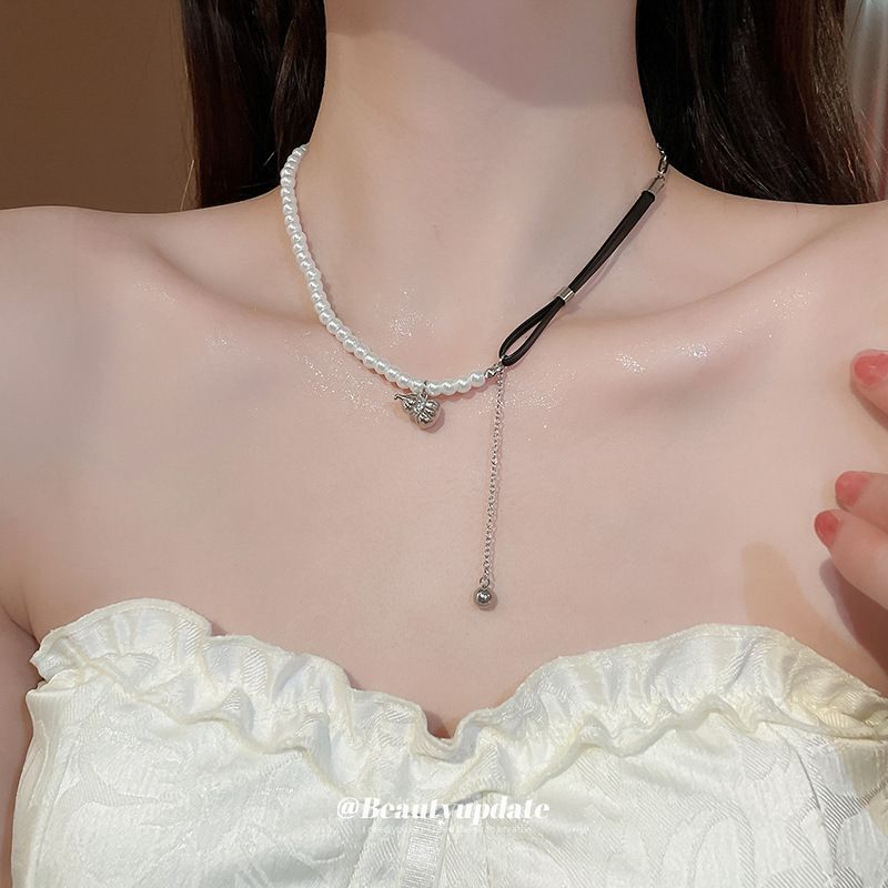 Titanium Steel Pearl Leather Zircon Gourd Pendant Accessories High-end Fashion Collarbone Chain New Necklace_voghion.com
