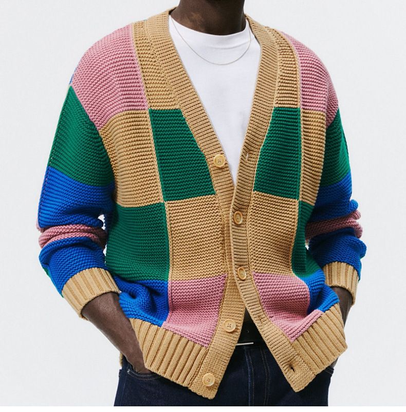 Popular Fashion Cardigan Sweater Autumn Winter Multi-color Jacquard Trendy Men's Knitted Jacket_voghion.com