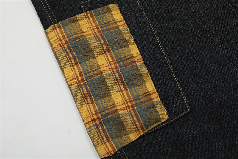 Men's Clothing Retro Niche Design Plaid Stitching Scimitar Jeans Men's And Women's Overalls Wide Leg Mopping Pants_voghion.com