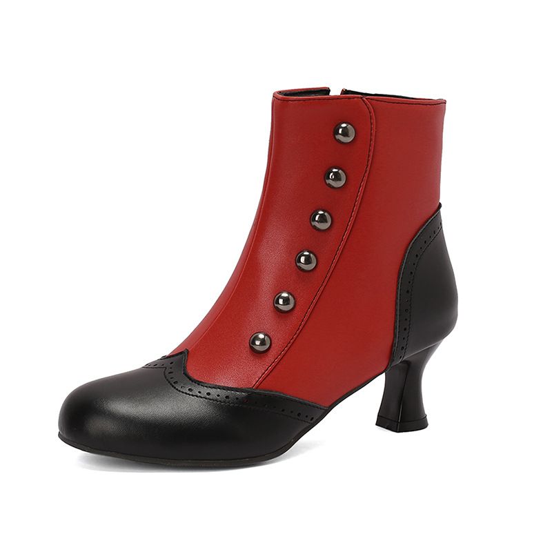 Damen Stiefeletten Herbst Winter Kurze Stiefel Farbblock Mitte Der Wade Mit Nieten Roman Dicker Mittelhoher Absatz Martin Brogue Damen S Stiefel Größe_voghion.com