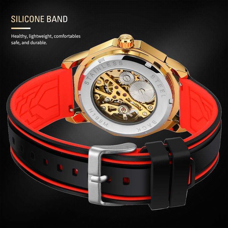 FORSINING Designer Luxury Fashion Steel Skeleton Mechanical Gold Watch For Men Manual Movement Clock Waterproof Silicone Strap_voghion.com