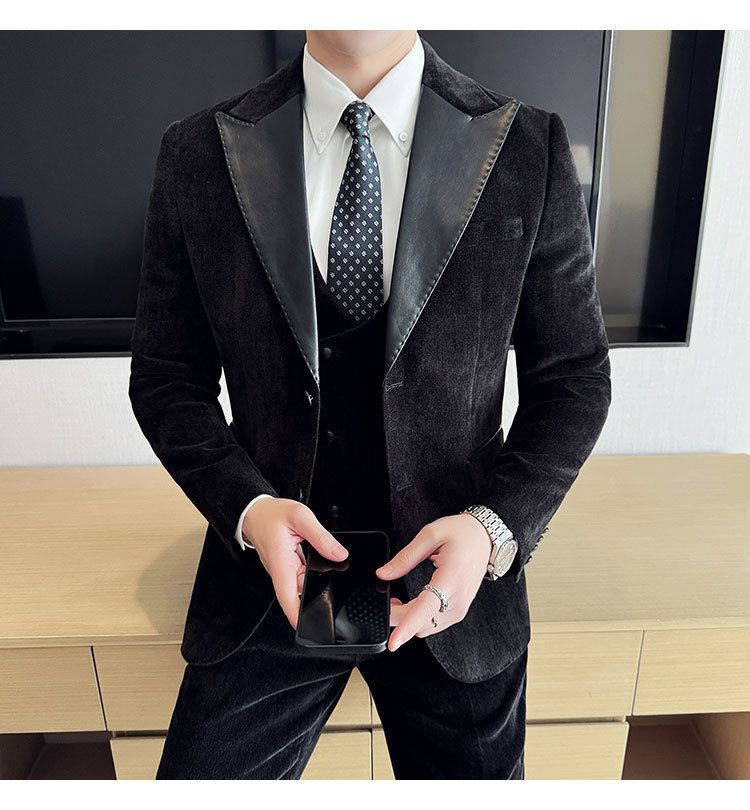 Męska odzież jesień i zima designerskie skórzane garnitury retro wysokiej klasy moda slim fit trzyczęściowe garnitury_voghion.com