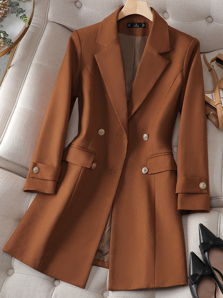 Yitimuceng Blazer Ceketler Kadınlar için Sonbahar Kış 2023 Yeni Kore Moda Uzun Kollu Kruvaze Rahat Midi Blazer_voghion.com