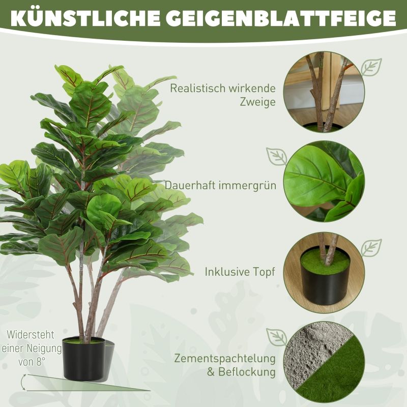 Künstlicher Geigen-Feigenbaum 110 cm, Kunstpflanze im Topf, Deko-Geschenk_voghion.com