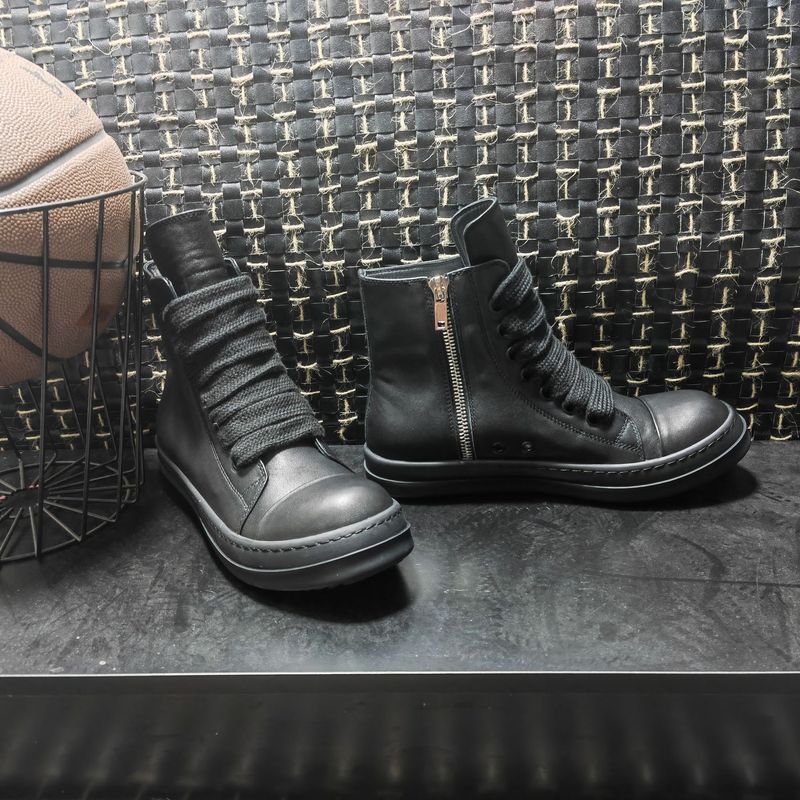 RO Herren Top Leder Schwarz Breite Schnürsenkel Dicke Sohle Höhe Erhöhen Dark Style High Street Casual Board Schuhe Damen_voghion.com