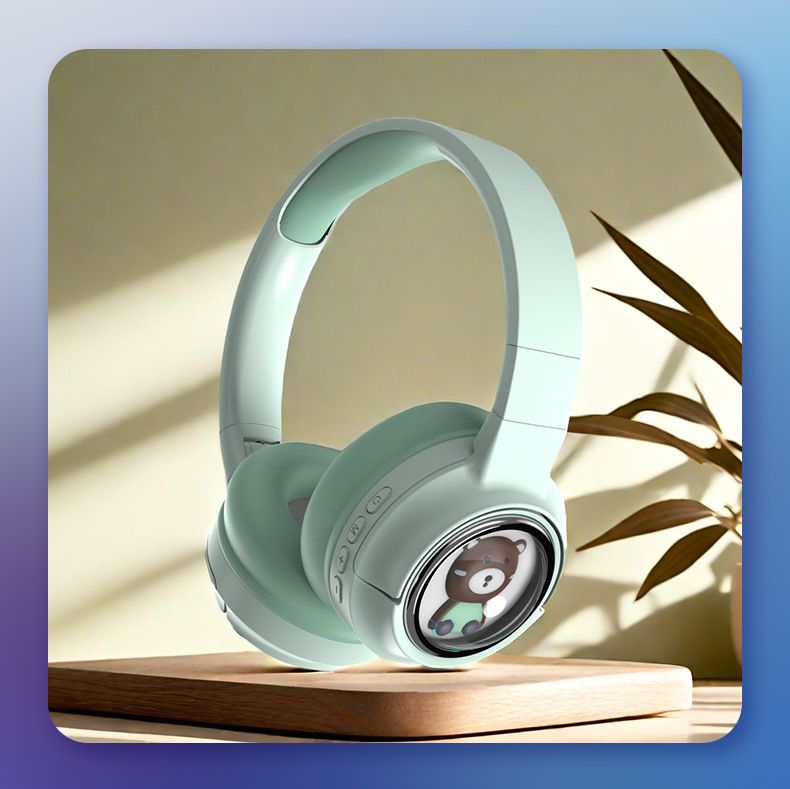 Ακουστικά Bluetooth με δυνατότητα τοποθέτησης στο κεφάλι, ακουστικά Bluetooth V5.4, κάψουλα Space Capsule, φωτεινά κινούμενα σχέδια_voghion.com