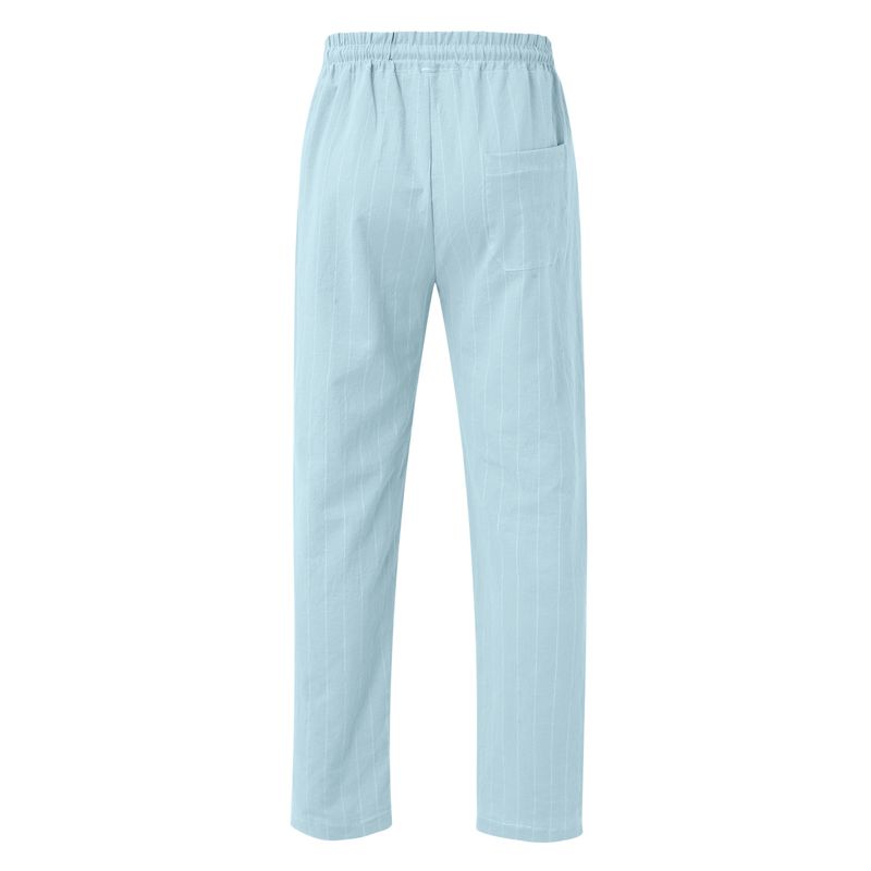 Nuovi pantaloni da uomo a righe verticali con coulisse elastica in vita in cotone e lino pantaloni casual da spiaggia_voghion.com