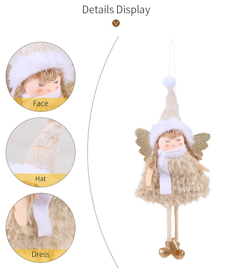 Pom Pom Hat Angel Girl Ornament - Christmas Tree Hanging Decorations, Set Of 4 (Beige, Gray, White, Pink), European Style Holiday Decor"_voghion.com