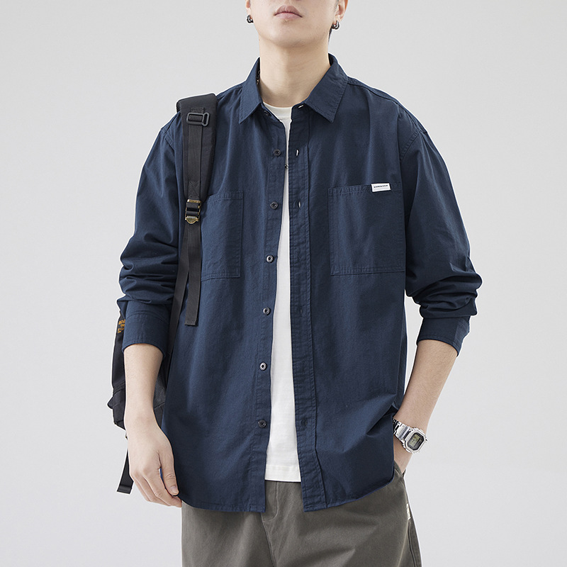 Camisa de manga comprida minimalista para trabalho masculina, nova jaqueta versátil para jovens na primavera_voghion.com