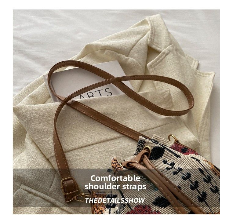 Ethnic Style Underarm Bucket Bag Contrasting Color Linen Women's Shoulder Bag Oblique Span Bag_voghion.com