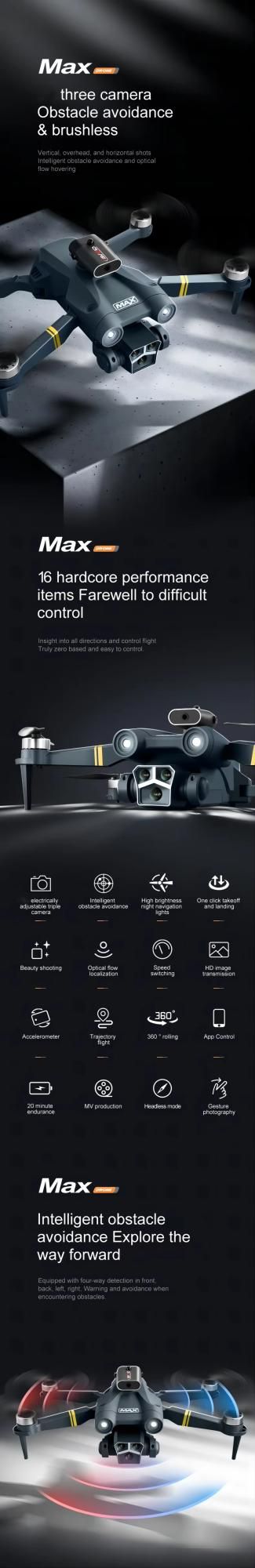 Nouveau drone M3 Max 8K 2.4G Mini FPV avec caméra HD, moteur sans balais, détection d'obstacles, télécommande WiFi, jouet radiocommandé_voghion.com