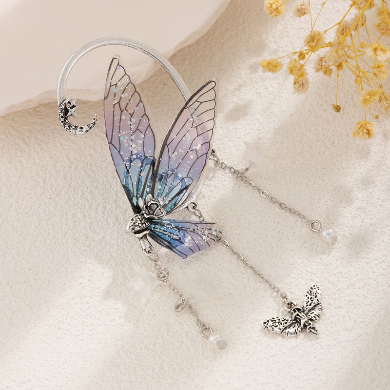 Orecchini a farfalla con nappa, elfo della foresta, senza piercing, con clip per l'orecchio, fiori a farfalla, nappa, orecchini lunghi con polsino per l'orecchio, gioielli, regali per donne e ragazze_voghion.com