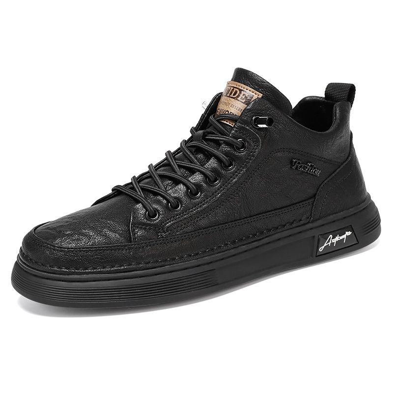 Lente Nieuwe Ademende en Antislip Chef Herenmode Veelzijdige Zwarte Leren Werk Casual Board Schoenen_voghion.com