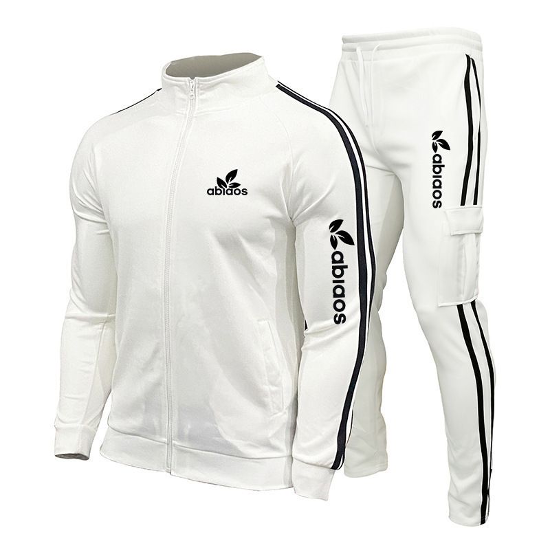 2024 Herren Frühling und Herbst Reißverschlussjacke Sporthose mit gestreifter Taschendekoration Laufanzug-Set_voghion.com