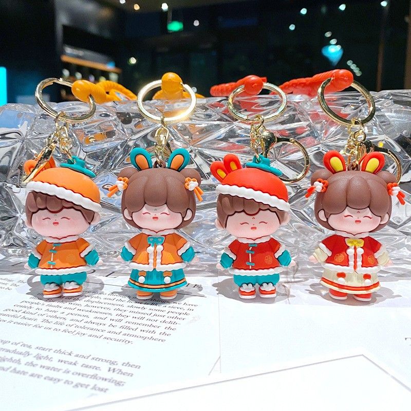 Neujahrs-Guochao-Chihuahua, süßer chinesischer Stil, Anhänger für Jungen und Mädchen, Geschenk für Paare, Schlüsselanhänger_voghion.com