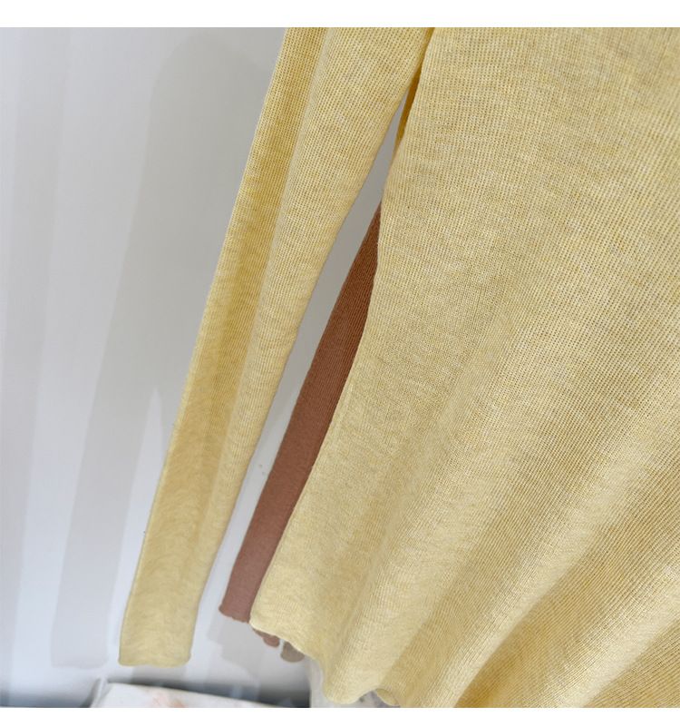 Green Long Sleeve Knitted T-Shirt For Women Summer 2024 New Simple Versatile Regular Shoulder Base Shirt Thin Style_voghion.com