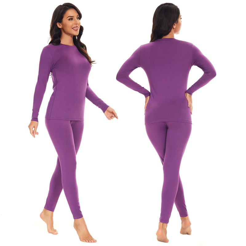 Conjunto de roupa íntima térmica feminina com forro de lã - Top e calça de camada de base para aquecimento de inverno - Macio e respirável - Preto (P/M/G/GG)_voghion.com