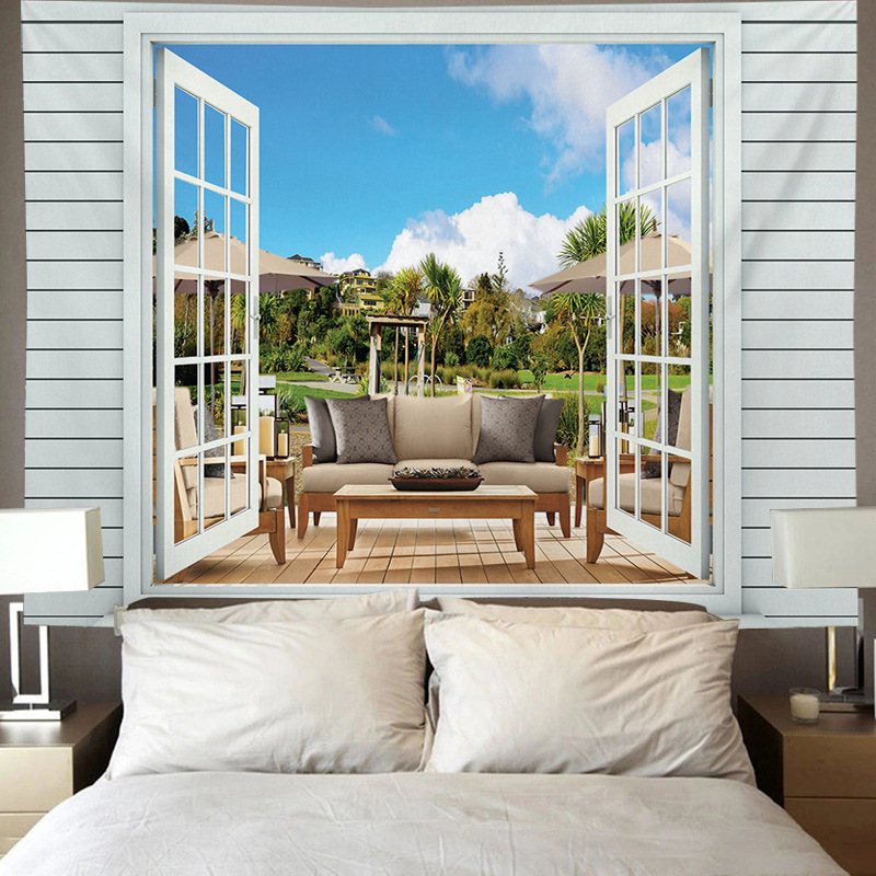 Peinture murale, impression numérique, tissu de fond, tissu suspendu pour chambre à coucher, tapisserie, chevet de style fenêtre_voghion.com