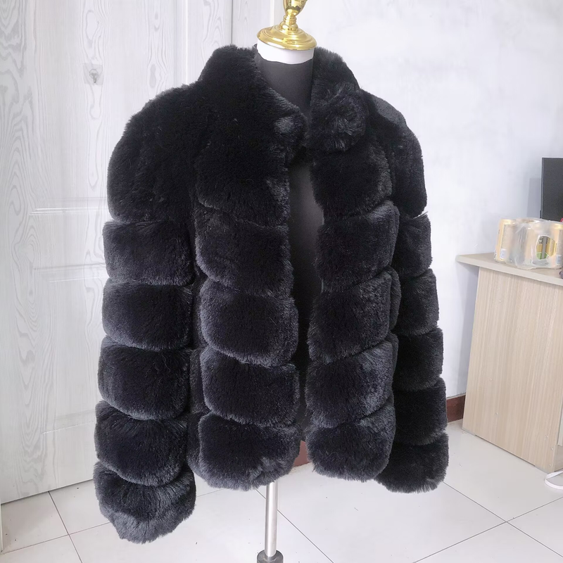 Damen Kunstpelzmantel Winter Wärme Pelzmantel mit quadratischem Kragen Design Mode Damen Kunstpelzjacke Flauschige Jacke_voghion.com
