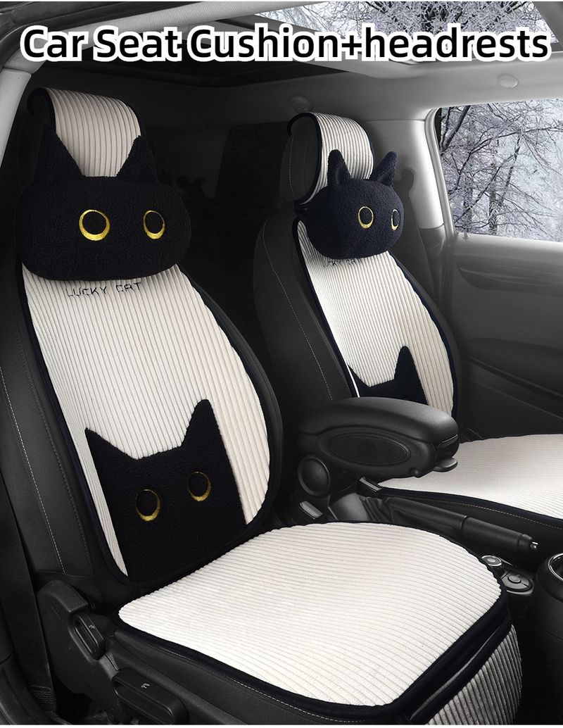 Cuscino Lucky Cat, cuscino per sedile in velluto a coste con borsa portaoggetti, adatto a oltre il 95% dei modelli di auto, camion, berline e SUV._voghion.com