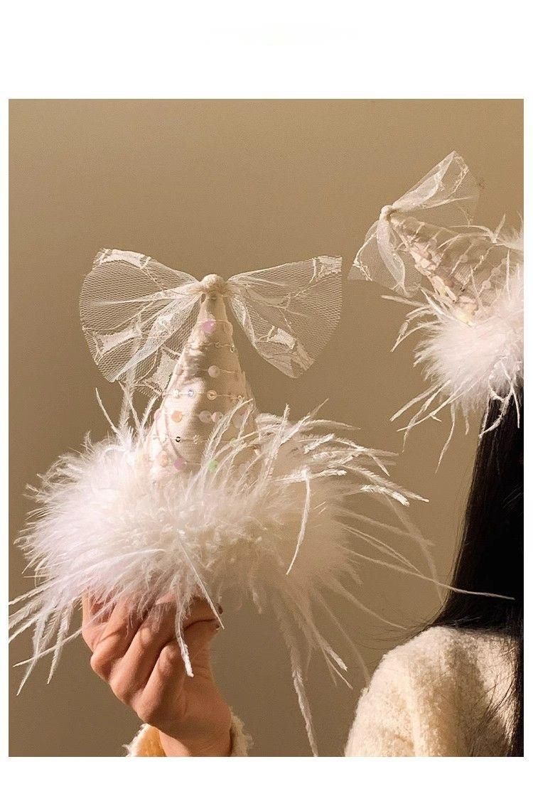 Cappello con fiocco e piuma per feste, fermaglio per foto femminili, atmosfera, celebrità di Internet, accessori per capelli, copricapo_voghion.com