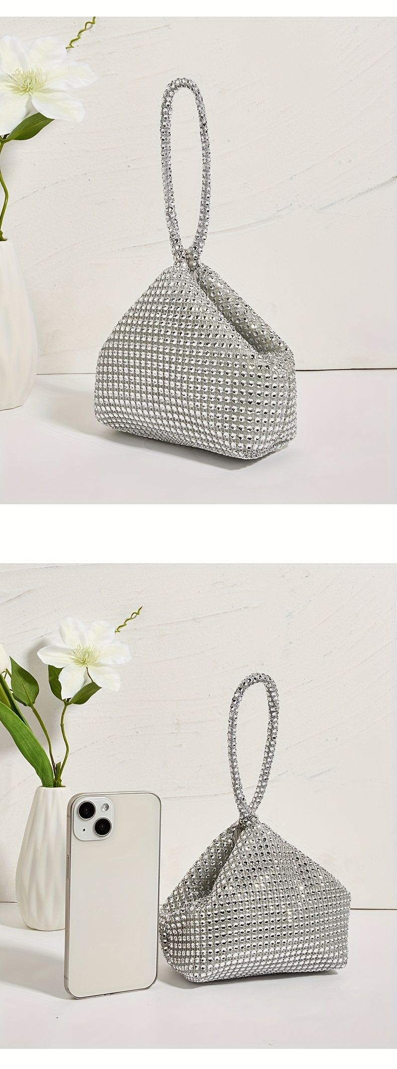 Mini glitter- och strass-kutsch, elegant glittrig kuvertväska, modeväska och handledsväska för dam till karnevalsbröllop_voghion.com