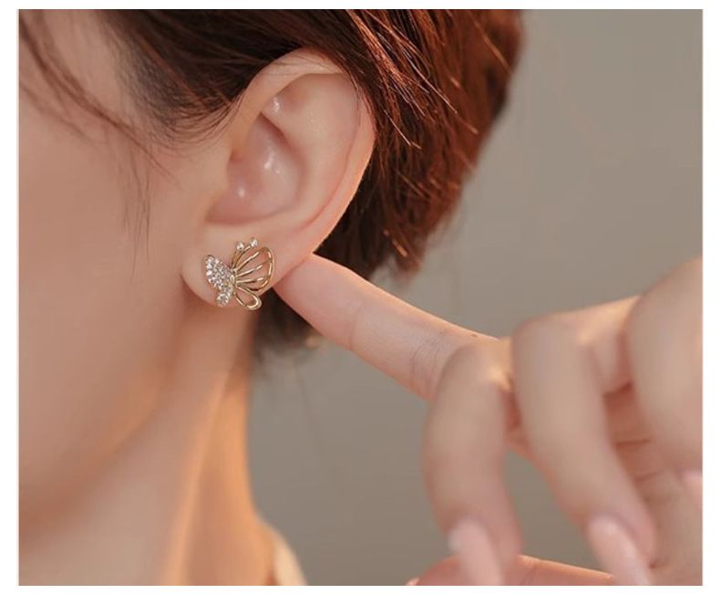 Vlinder micro-ingelegde zirkonia oorbellen, High-end gevoel, Licht luxe design gevoel, Temperament, Holle oorbellen, Vrouwen_voghion.com