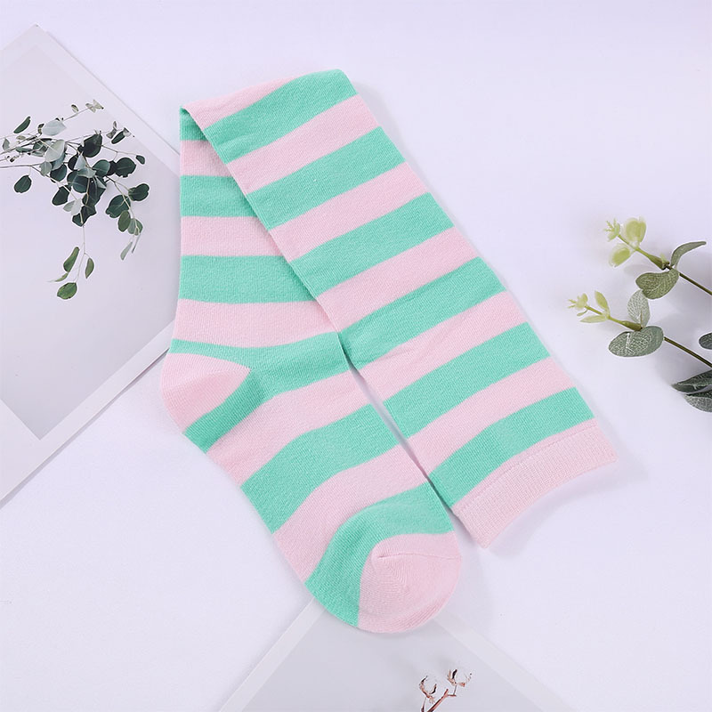 Spring Summer Japanese Korean Over-the-Knee Youthful Girl Style Long Tube Cotton Fashionable Thick Striped Women's Socks_voghion.com