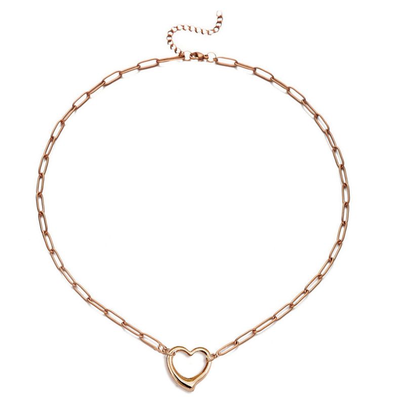 Women's Jewelry Fashion Niche Design Exquisite Stainless Steel Paper Clip Chain Love Hollow Pendant Clavicle Temperament Necklace_voghion.com
