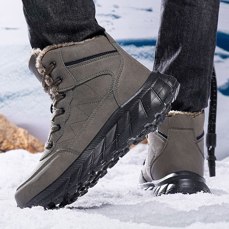 Scarpe da trekking invernali da uomo, alte, da esterno, da neve, di grandi dimensioni, con superficie in pelle, foderate in pile, calde, in cotone_voghion.com
