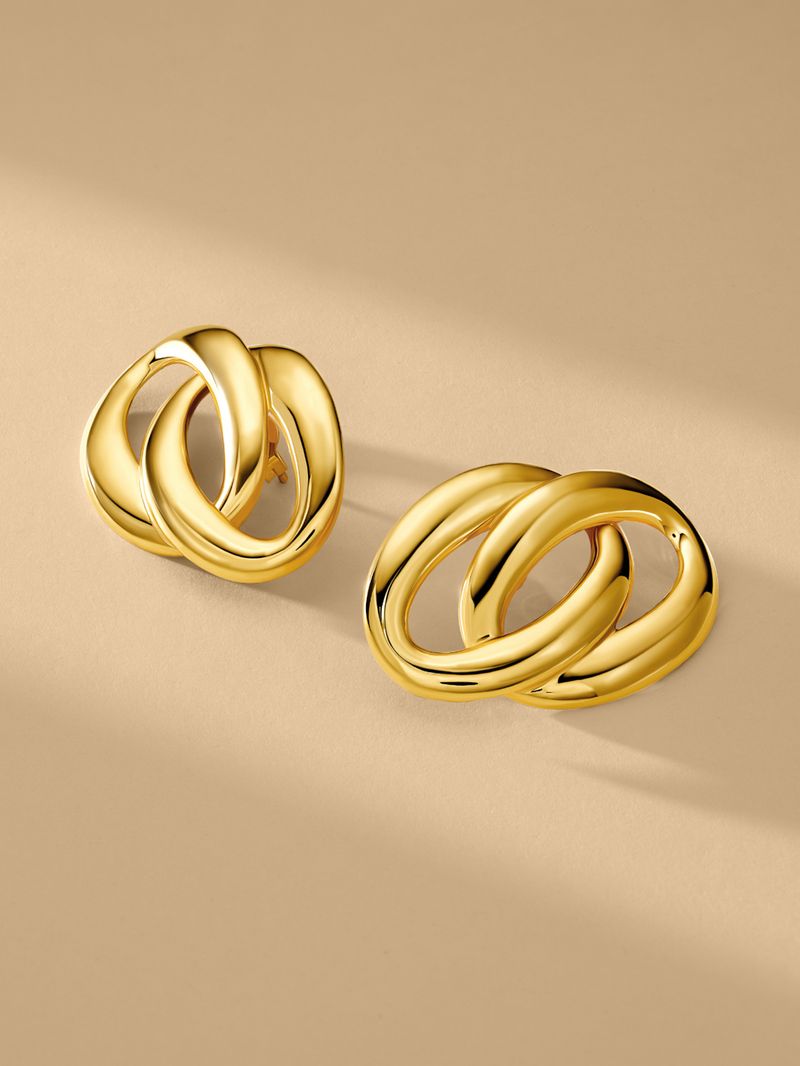 1 Pair Casual Simple Style Oval Plating Alloy 14k Gold Plated Ear Studs_voghion.com