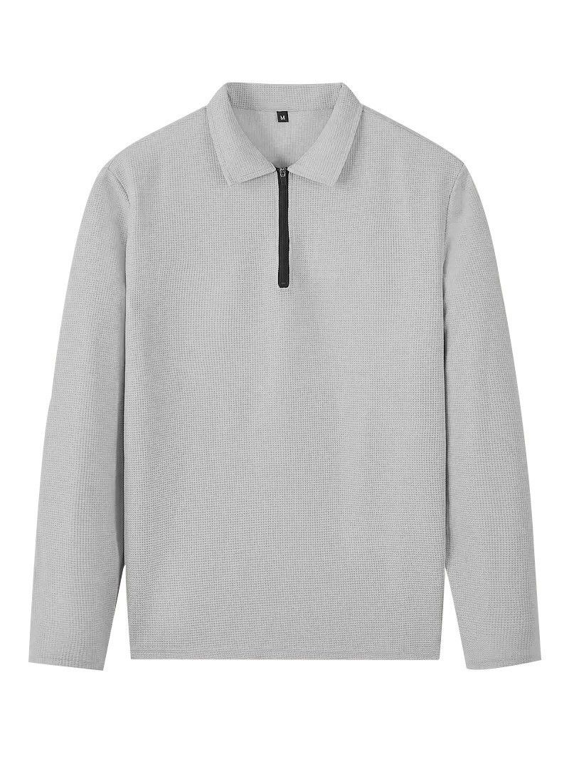 Men's Clothing Spring And Autumn Solid Color Waffle Lapel Zipper Long Sleeved Trousers Casual Suit_voghion.com