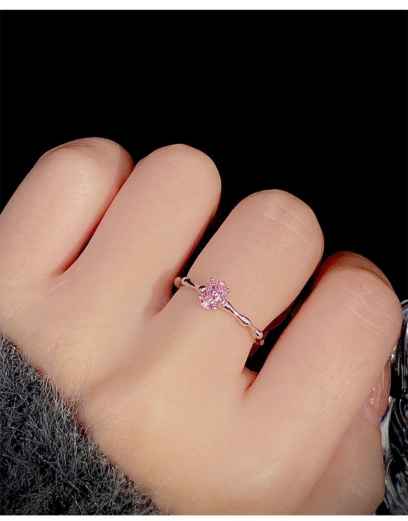 S Silver Women's Small and High end Luxury Ins Fashion Personalized Round Openi Adjustment Pink Diamond Bamboo Knot_voghion.com