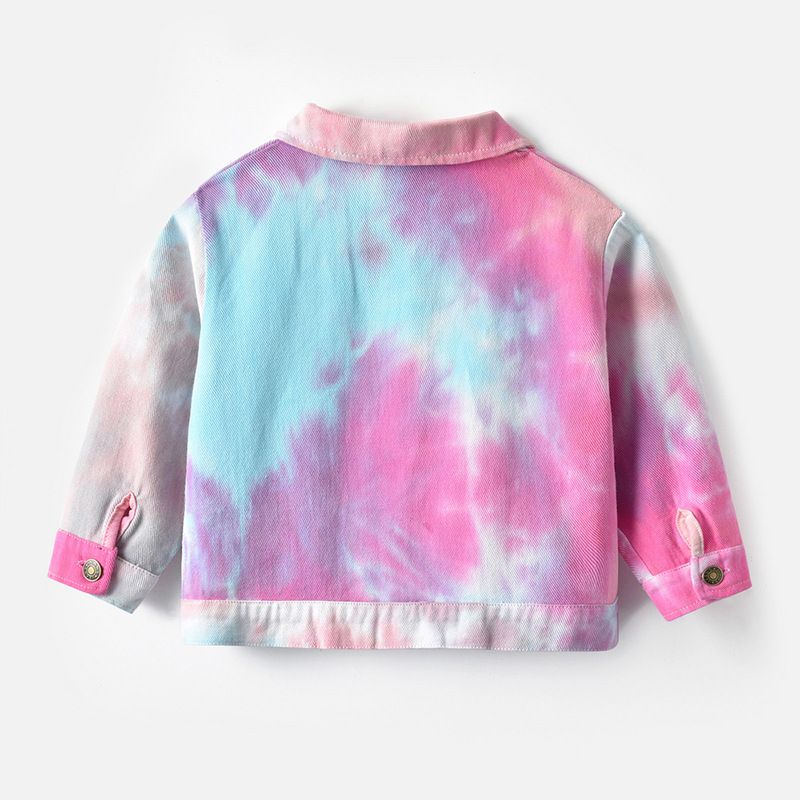 Ropa para niños, ropa infantil, nueva primavera 2024, chaqueta vaquera tie-dye, top corto roto para niños y niñas_voghion.com