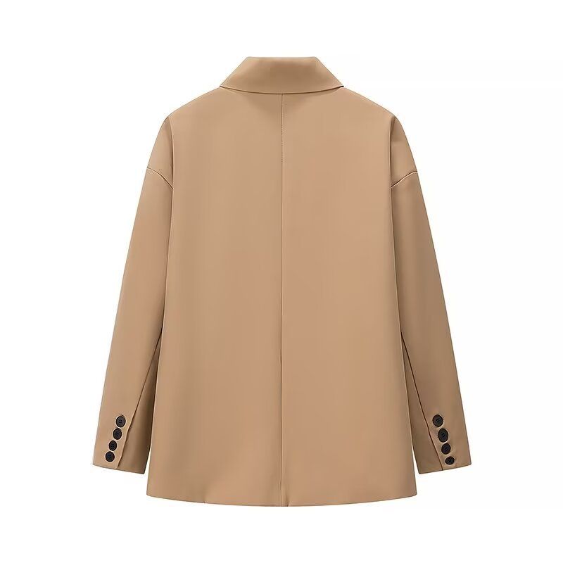 Giacca blazer oversize da donna - Classico cappotto a maniche lunghe con revers a lancia e tasche, in poliestere, casual, da lavoro o da ufficio (nero/grigio/kaki, S/M/L)_voghion.com